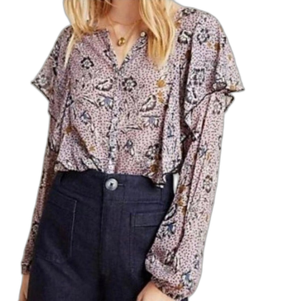 STORE CLOSING FRI JAN 23 Anthropologie Dolan long sleeve ruffle blouse sizeXS